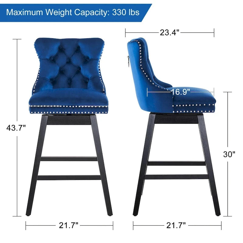 Tabourets de bar/tabourets de comptoir pivotants en velours et bois avec dossier, 26/29 pouces