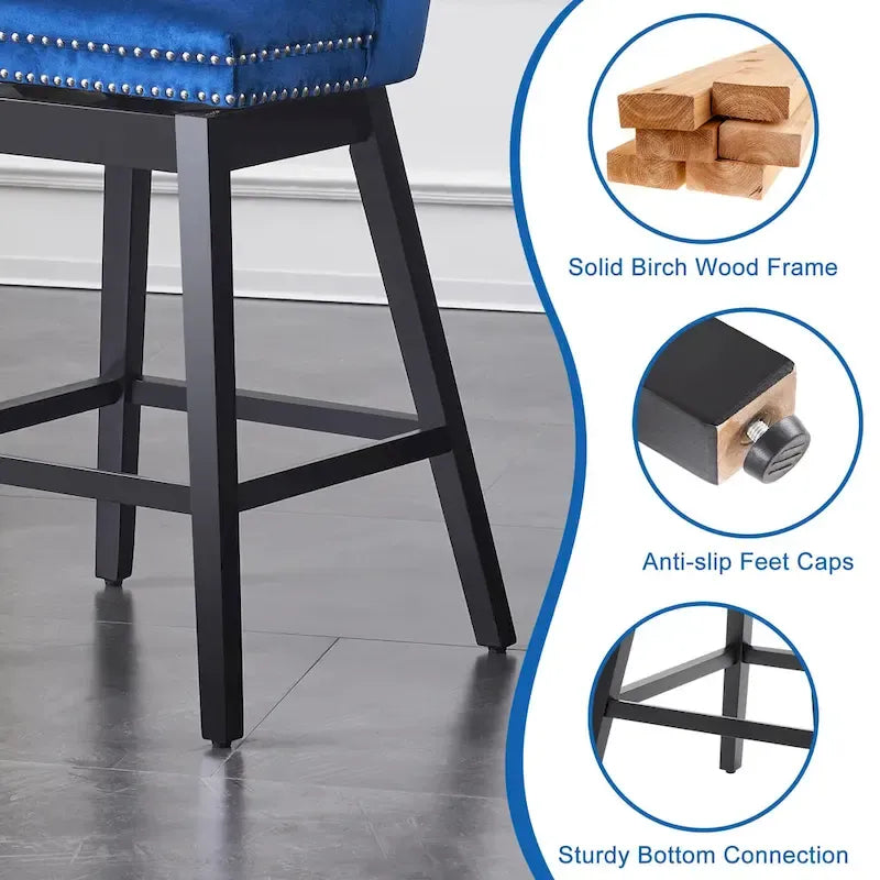 Tabourets de bar/tabourets de comptoir pivotants en velours et bois avec dossier, 26/29 pouces