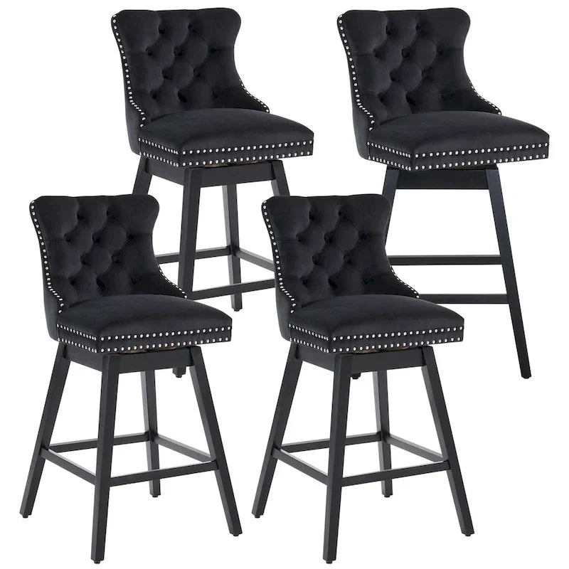 Tabourets de bar/tabourets de comptoir pivotants en velours et bois avec dossier, 26/29 pouces