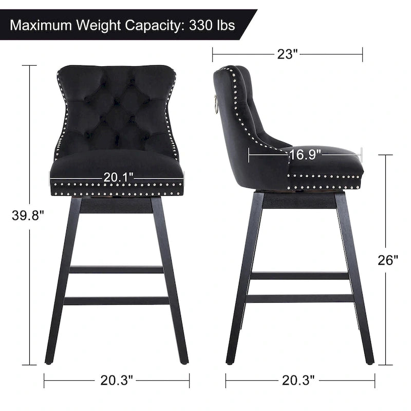 Tabourets de bar/tabourets de comptoir pivotants en velours et bois avec dossier, 26/29 pouces