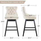 Tabourets de bar/tabourets de comptoir pivotants en velours et bois avec dossier, 26/29 pouces