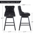 Tabourets de bar/tabourets de comptoir pivotants en velours et bois avec dossier, 26/29 pouces