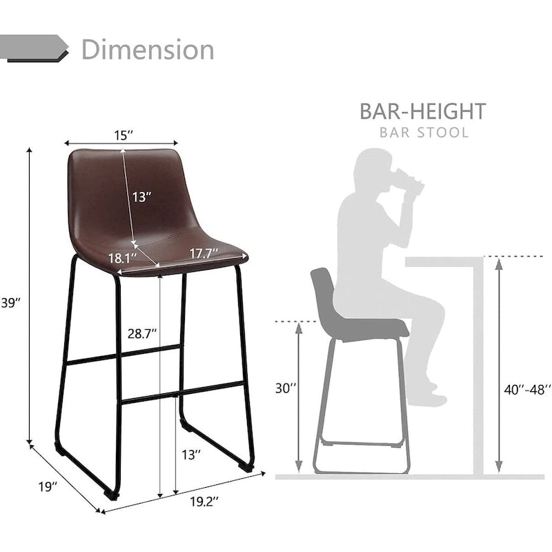 Tabourets de bar vintage BOSSIN en similicuir, 76 cm (30 pouces), lot de 2