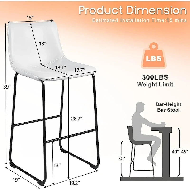 Tabourets de bar vintage BOSSIN en similicuir, 76 cm (30 pouces), lot de 2