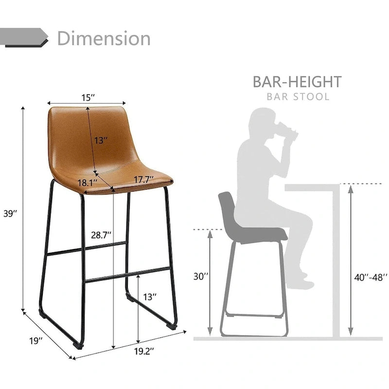 Tabourets de bar vintage BOSSIN en similicuir, 76 cm (30 pouces), lot de 2