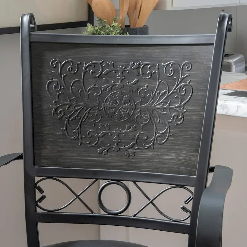 Tabouret de bar pivotant Elle Big &amp; Tall en métal noir avec assise en similicuir