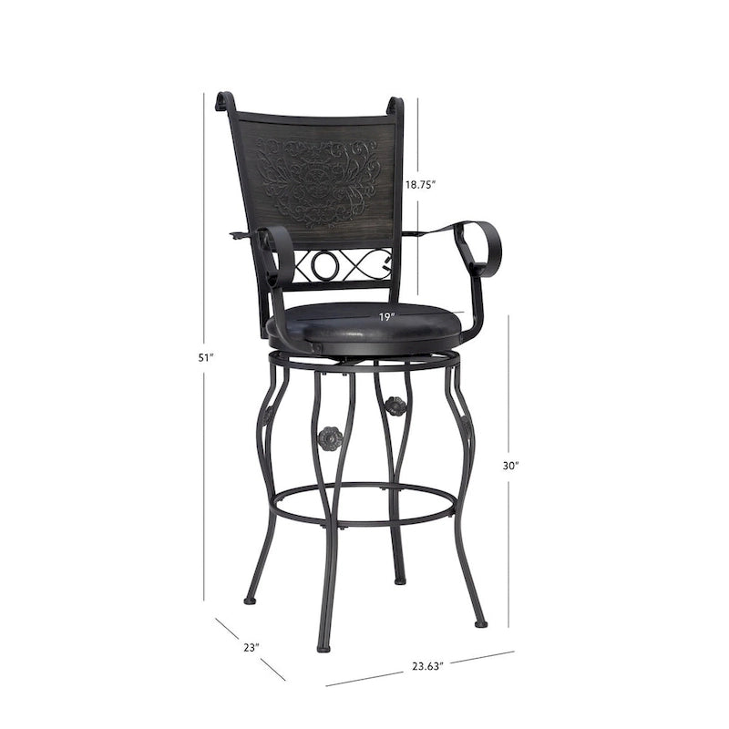 Tabouret de bar pivotant Elle Big &amp; Tall en métal noir avec assise en similicuir