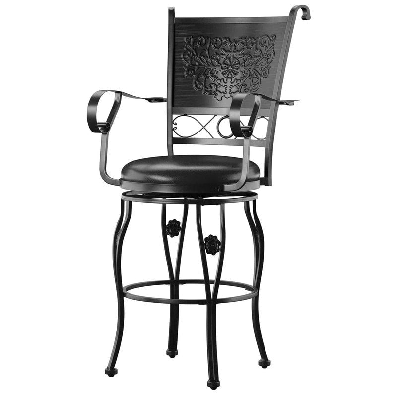 Tabouret de bar pivotant Elle Big &amp; Tall en métal noir avec assise en similicuir