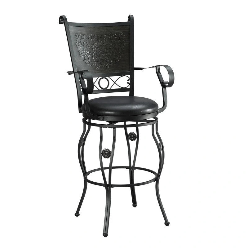 Tabouret de bar pivotant Elle Big &amp; Tall en métal noir avec assise en similicuir