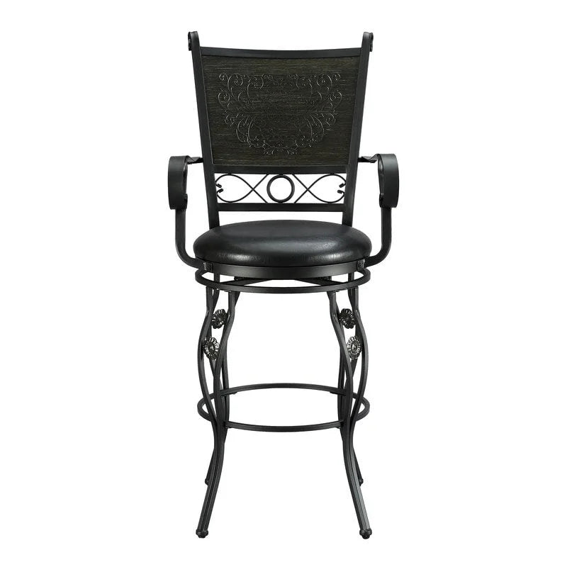 Tabouret de bar pivotant Elle Big &amp; Tall en métal noir avec assise en similicuir