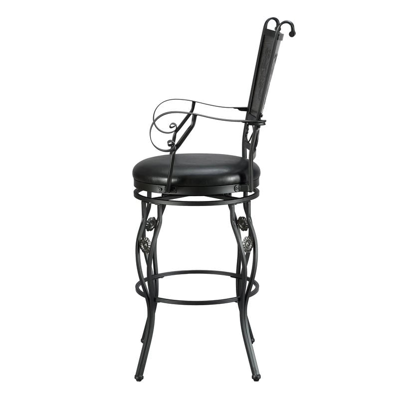 Tabouret de bar pivotant Elle Big &amp; Tall en métal noir avec assise en similicuir