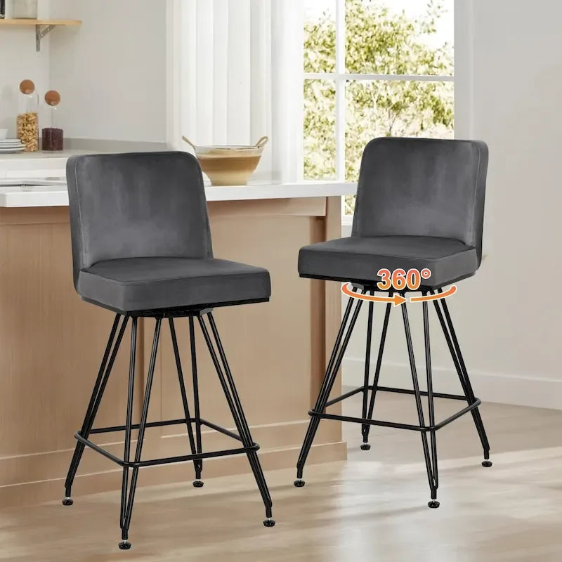 26 tabourets de bar pivotants en cuir/velours, hauteur comptoir - 38,2 cm (H) x 17,7 cm (L) x 19,1 cm (P)