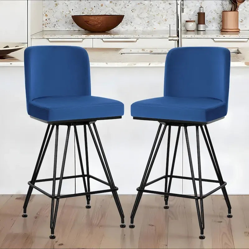 26 tabourets de bar pivotants en cuir/velours, hauteur comptoir - 38,2 cm (H) x 17,7 cm (L) x 19,1 cm (P)