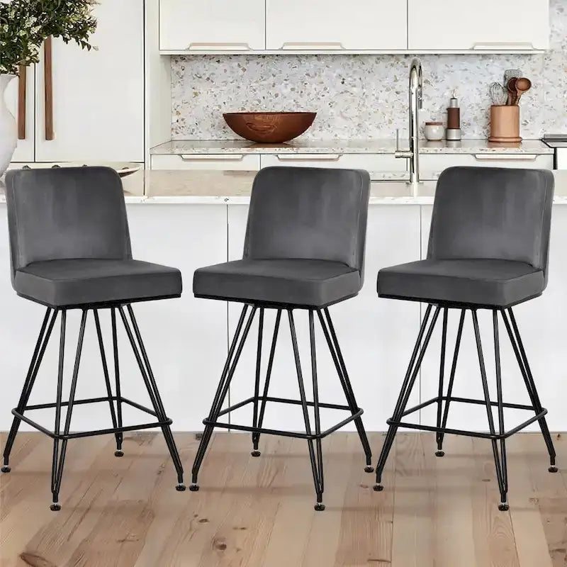 26 Leather/Velvet Swivel Counter Height Bar Stools - 38.2H x 17.7W x 19.1D
