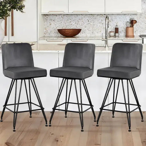 26 Leather/Velvet Swivel Counter Height Bar Stools - 38.2H x 17.7W x 19.1D