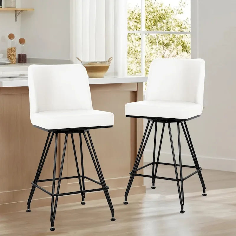 26 tabourets de bar pivotants en cuir/velours, hauteur comptoir - 38,2 cm (H) x 17,7 cm (L) x 19,1 cm (P)