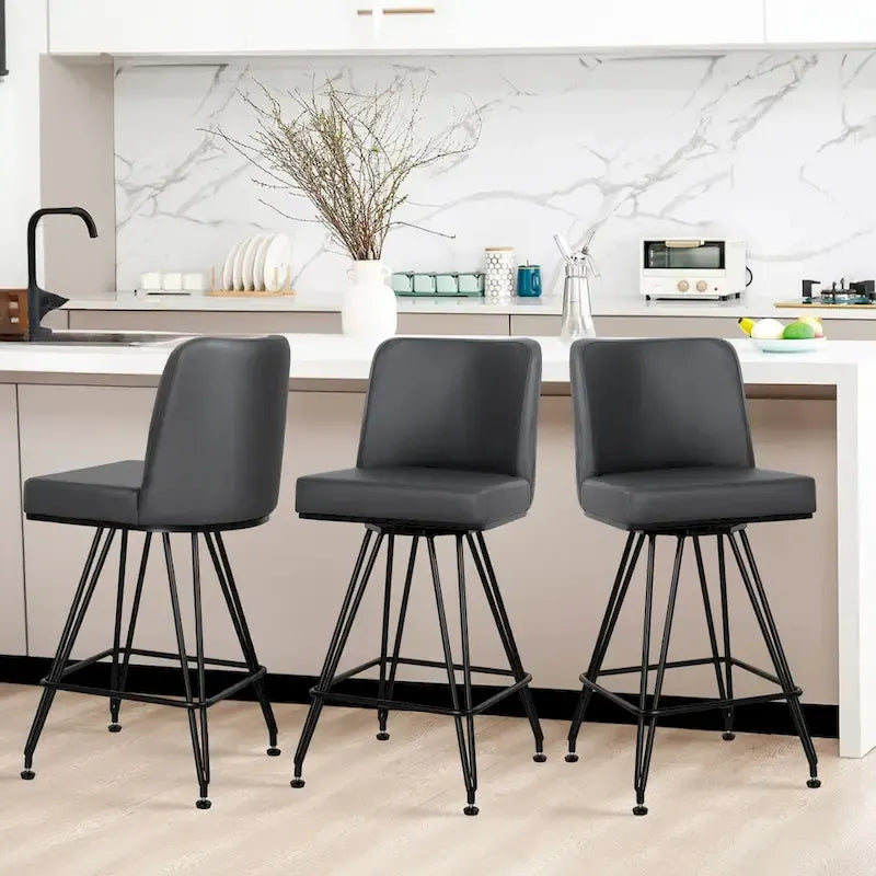 26 tabourets de bar pivotants en cuir/velours, hauteur comptoir - 38,2 cm (H) x 17,7 cm (L) x 19,1 cm (P)