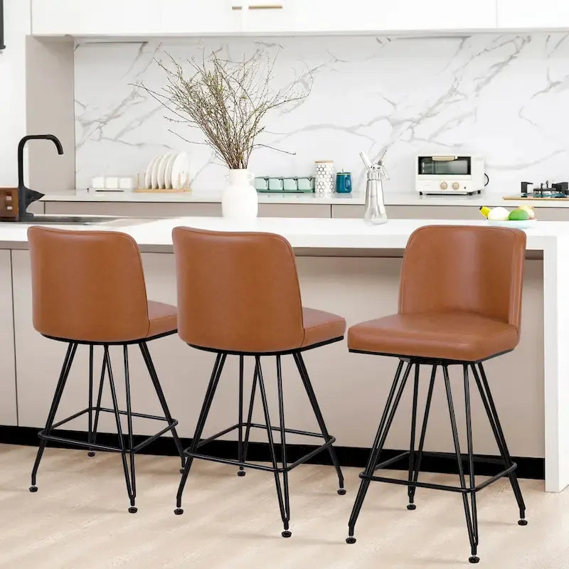 26 tabourets de bar pivotants en cuir/velours, hauteur comptoir - 38,2 cm (H) x 17,7 cm (L) x 19,1 cm (P)
