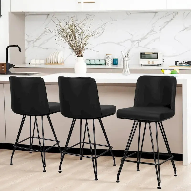 26 tabourets de bar pivotants en cuir/velours, hauteur comptoir - 38,2 cm (H) x 17,7 cm (L) x 19,1 cm (P)