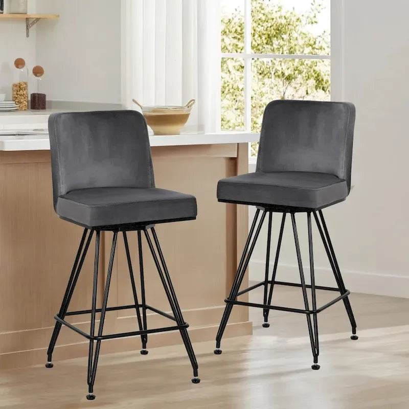 26 tabourets de bar pivotants en cuir/velours, hauteur comptoir - 38,2 cm (H) x 17,7 cm (L) x 19,1 cm (P)