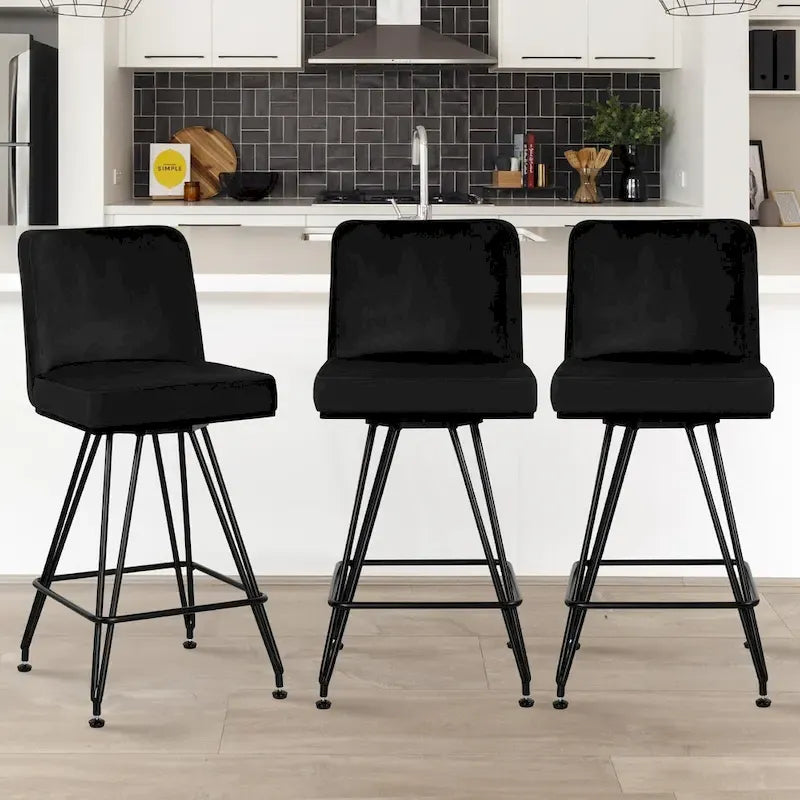 26 tabourets de bar pivotants en cuir/velours, hauteur comptoir - 38,2 cm (H) x 17,7 cm (L) x 19,1 cm (P)