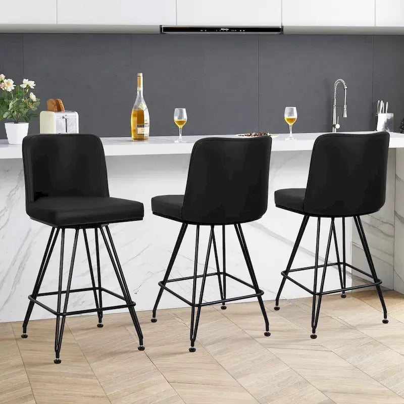 26 tabourets de bar pivotants en cuir/velours, hauteur comptoir - 38,2 cm (H) x 17,7 cm (L) x 19,1 cm (P)