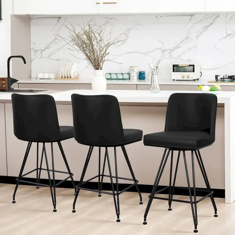 26 tabourets de bar pivotants en cuir/velours, hauteur comptoir - 38,2 cm (H) x 17,7 cm (L) x 19,1 cm (P)