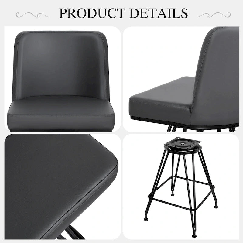 26 tabourets de bar pivotants en cuir/velours, hauteur comptoir - 38,2 cm (H) x 17,7 cm (L) x 19,1 cm (P)