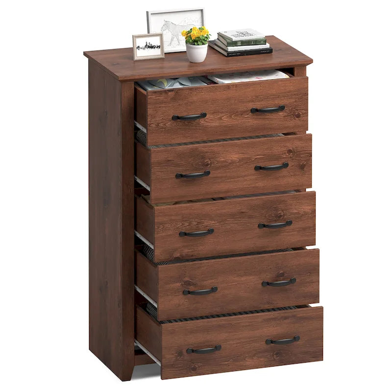 Commode à 5 tiroirs, armoire haute de rangement pour chambre ou couloir