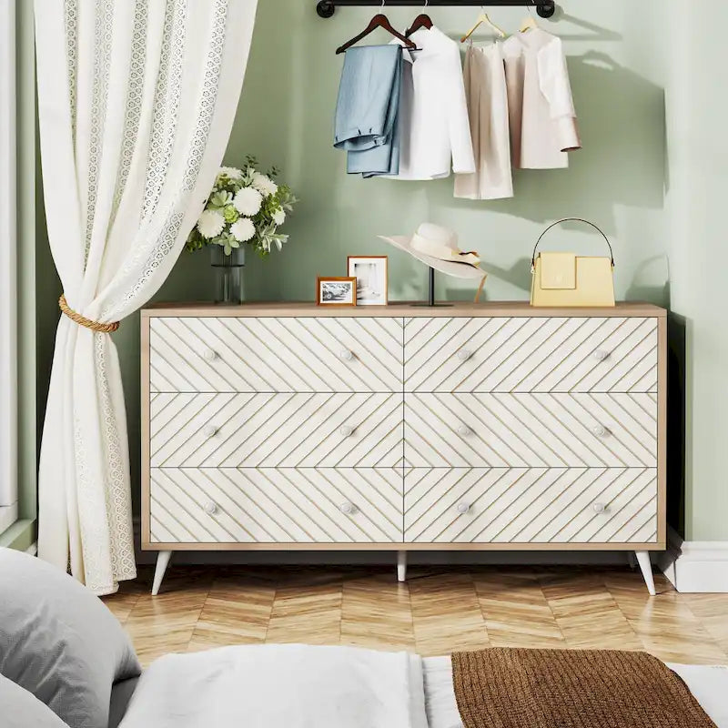 6-Drawer Double Dresser for Bedroom, 47-inch Chest of Drawers with Metal Legs for Living Room