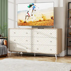 Commode double à 6 tiroirs pour chambre à coucher, commode de 119 cm avec pieds en métal pour salon