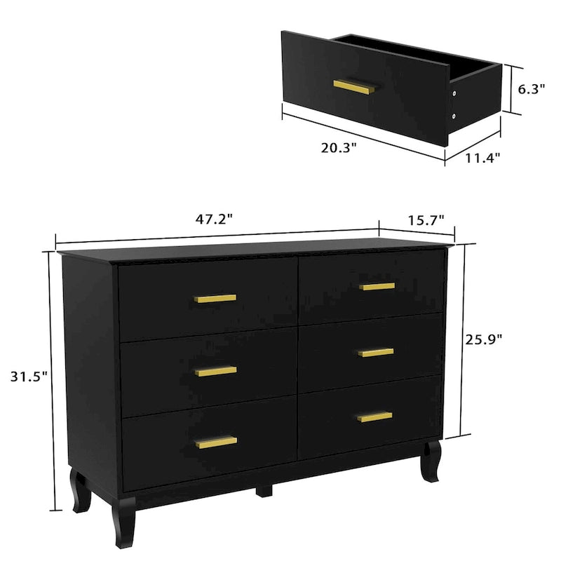 Commode double FUFU&amp;GAGA 47,2 po L, 6 tiroirs, laquée