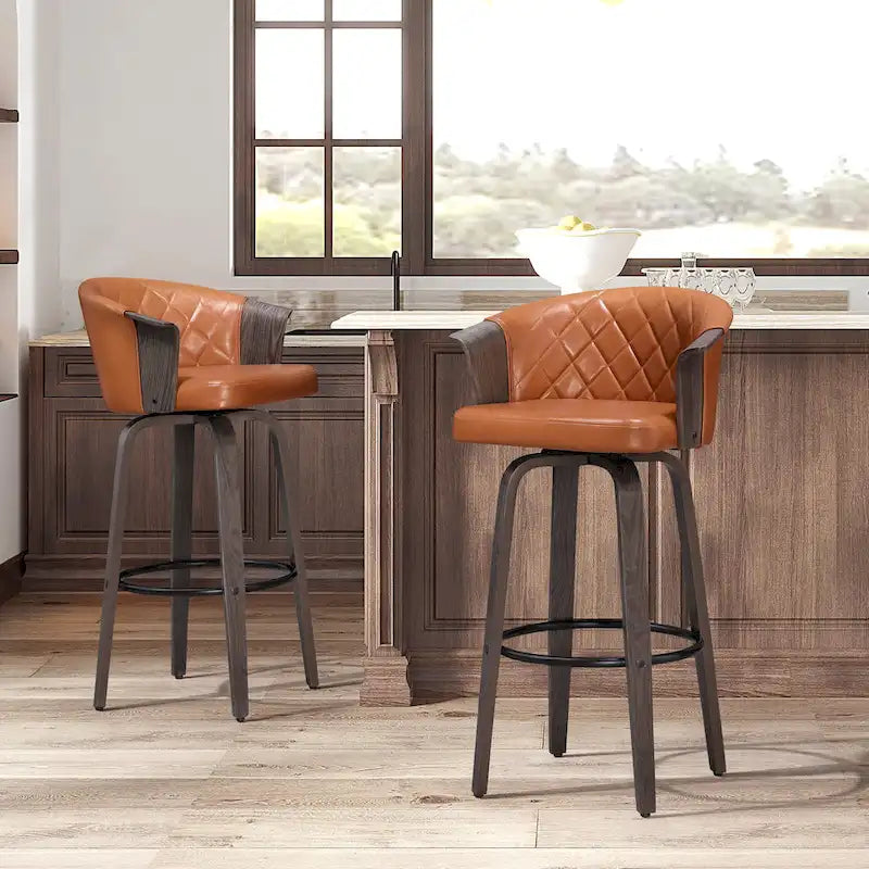 Tabourets de bar pivotants Art Leon style moderne du milieu du siècle (lot de 2)