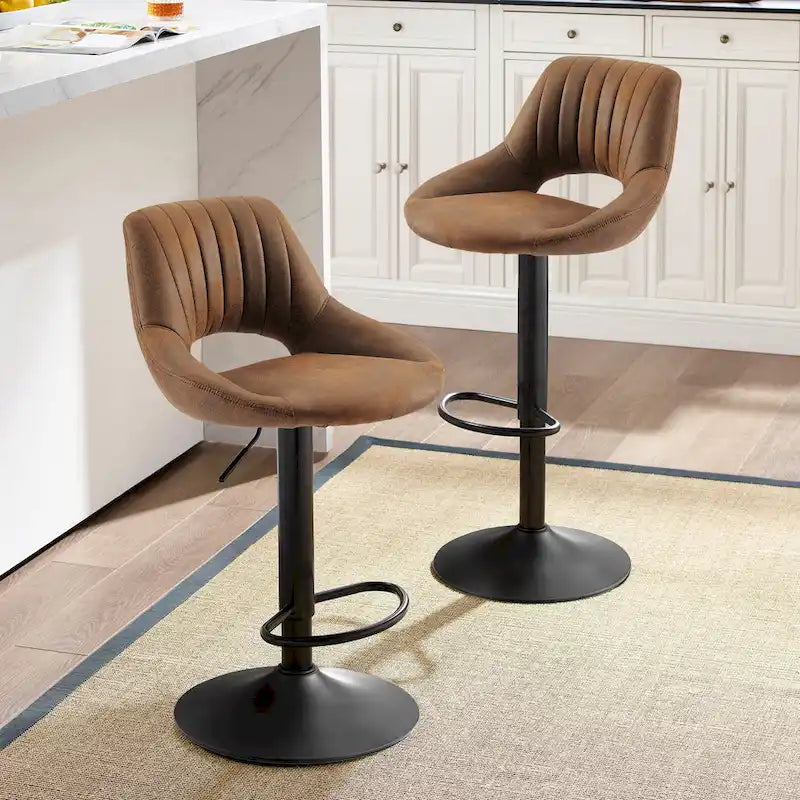 Art Leon Modern Adjustable 360 Swivel Barstool with Retro Faux Leather