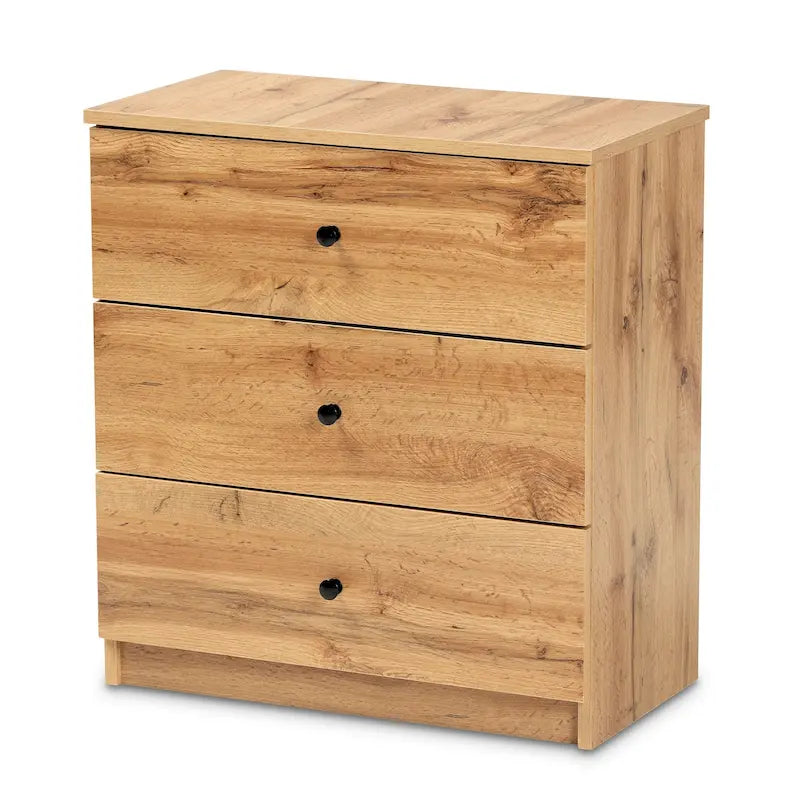 Commode de rangement à 3 tiroirs en bois finition chêne brun moderne Decon
