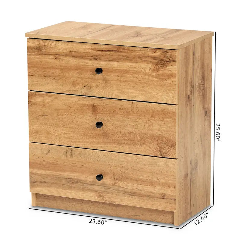 Commode de rangement à 3 tiroirs en bois finition chêne brun moderne Decon