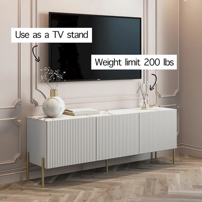 Meuble TV console Living Skog Selline beige, compatible avec les téléviseurs jusqu'à 65 pouces, pieds en métal, style Art déco