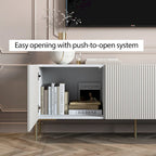 Meuble TV console Living Skog Selline beige, compatible avec les téléviseurs jusqu'à 65 pouces, pieds en métal, style Art déco