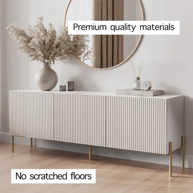 Meuble TV console Living Skog Selline beige, compatible avec les téléviseurs jusqu'à 65 pouces, pieds en métal, style Art déco