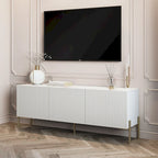 Meuble TV console Living Skog Selline beige, compatible avec les téléviseurs jusqu'à 65 pouces, pieds en métal, style Art déco
