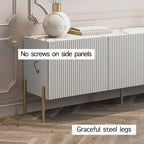 Meuble TV console Living Skog Selline beige, compatible avec les téléviseurs jusqu'à 65 pouces, pieds en métal, style Art déco