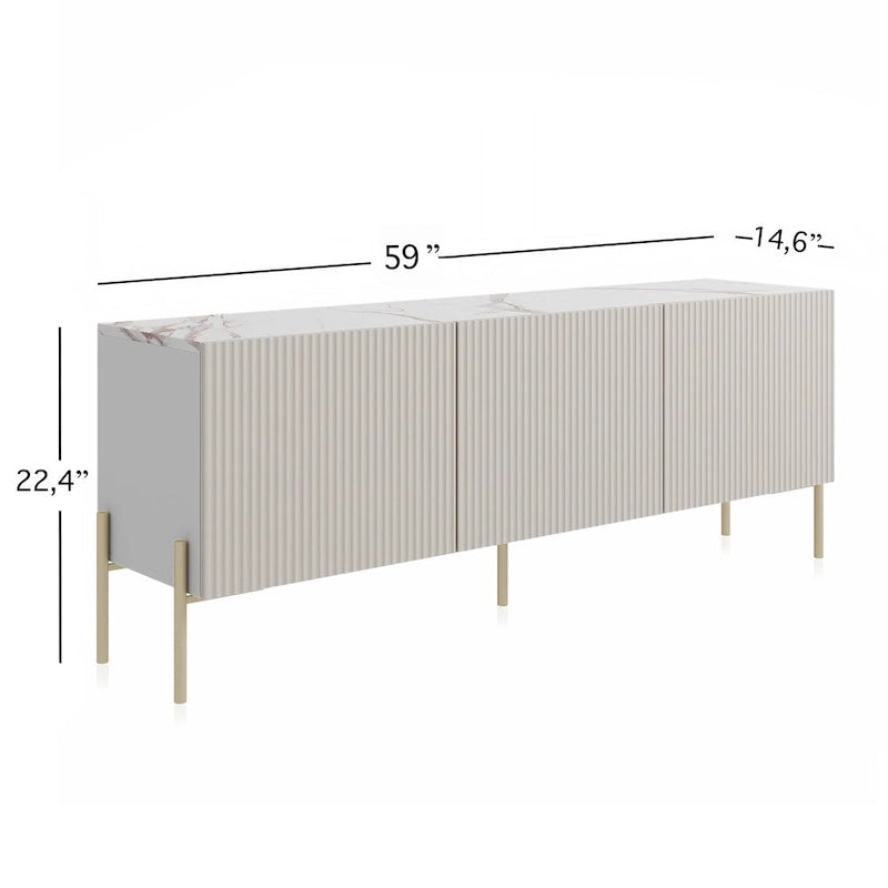 Meuble TV console Living Skog Selline beige, compatible avec les téléviseurs jusqu'à 65 pouces, pieds en métal, style Art déco