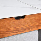 Table basse relevable avec rangement dissimulé et 4 poufs