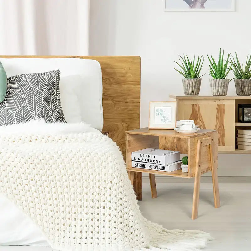 Ensemble de 2 tables de chevet empilables en bambou avec étagère de rangement
