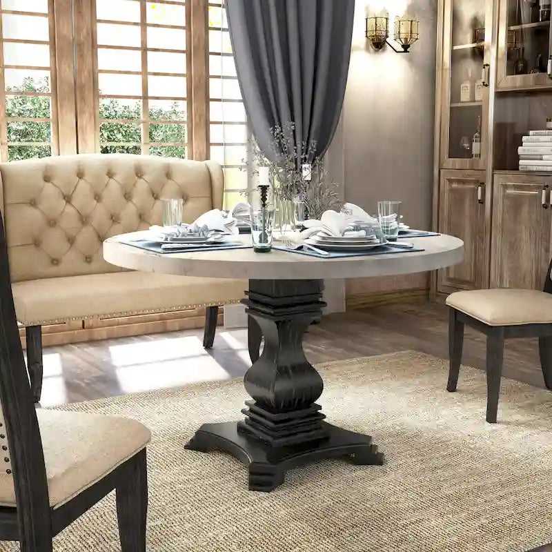 Table de salle à manger sur pied central Brec Rustic White de 48 pouces de Furniture of America