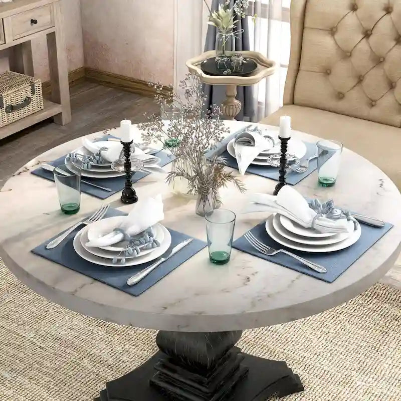 Table de salle à manger sur pied central Brec Rustic White de 48 pouces de Furniture of America