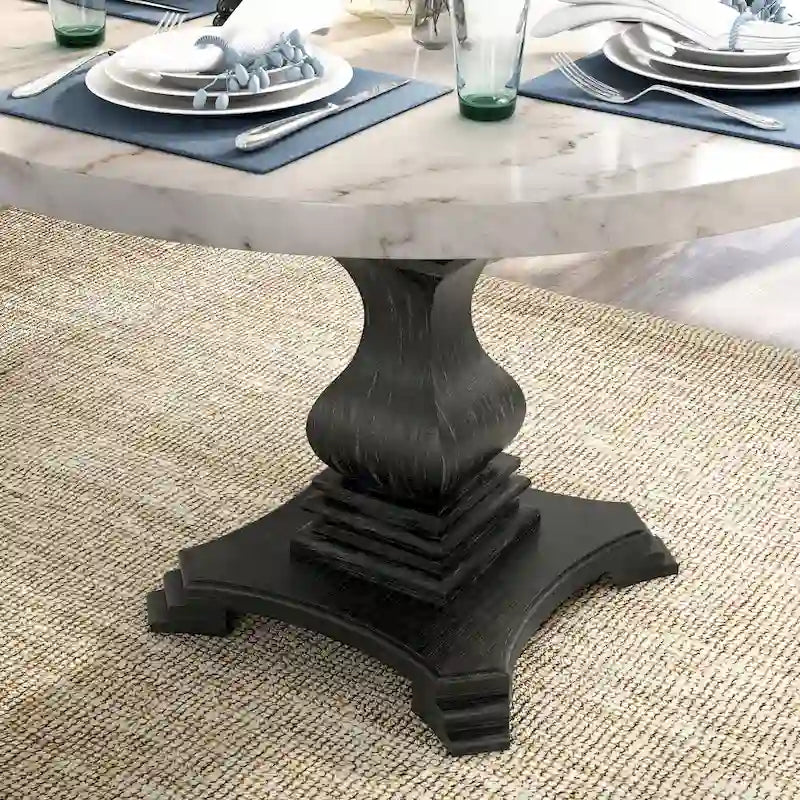 Table de salle à manger sur pied central Brec Rustic White de 48 pouces de Furniture of America