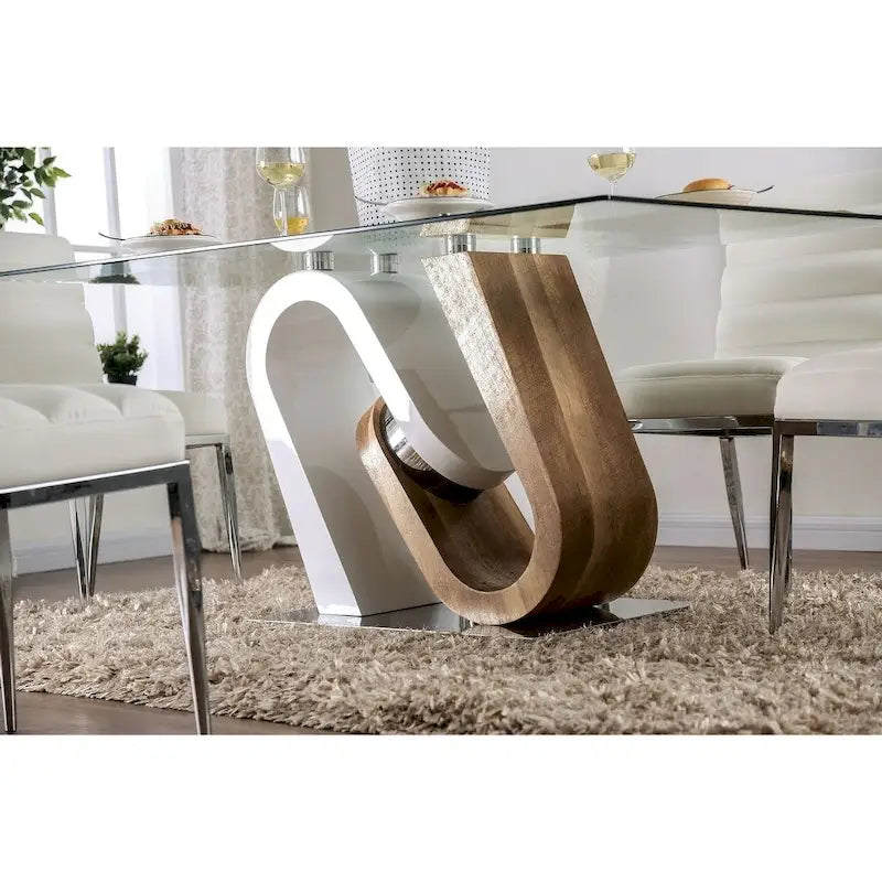 Table de salle à manger contemporaine Fen de Furniture of America, plateau en verre blanc de 64 pouces