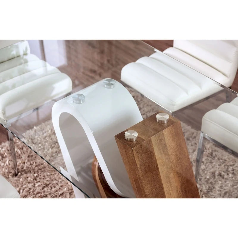 Table de salle à manger contemporaine Fen de Furniture of America, plateau en verre blanc de 64 pouces