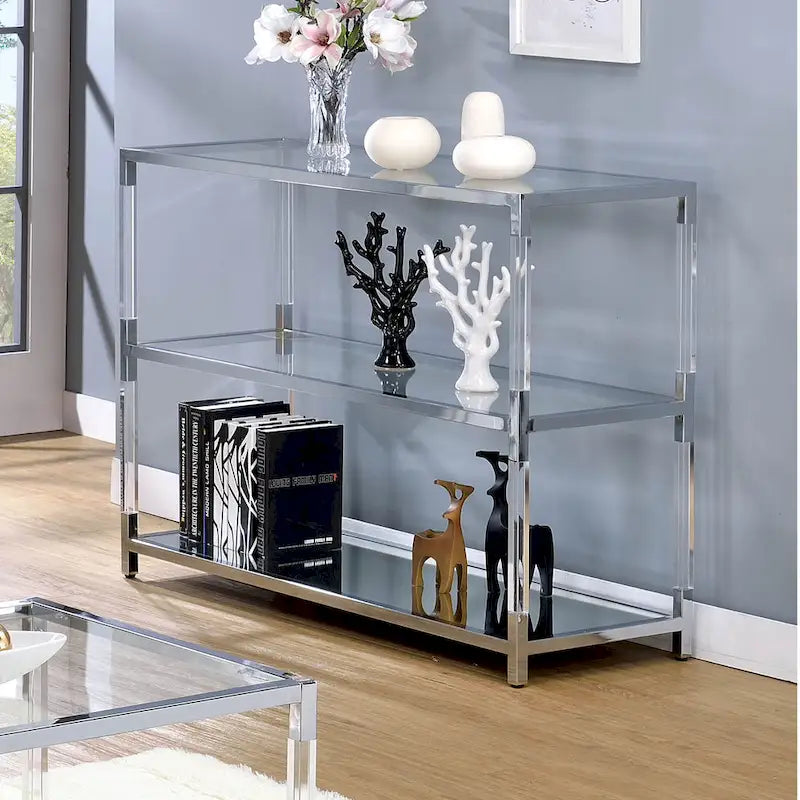 Fald Contemporary Chrome 48-inch Glass 2-Shelf Sofa Table by Furniture of America